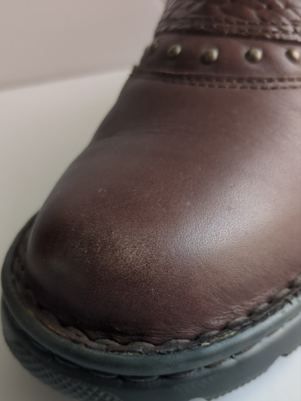 Women’s Double H Boots Brown Leather Slip-On Mules Clogs Western Stud Detail - Picture 9 of 16